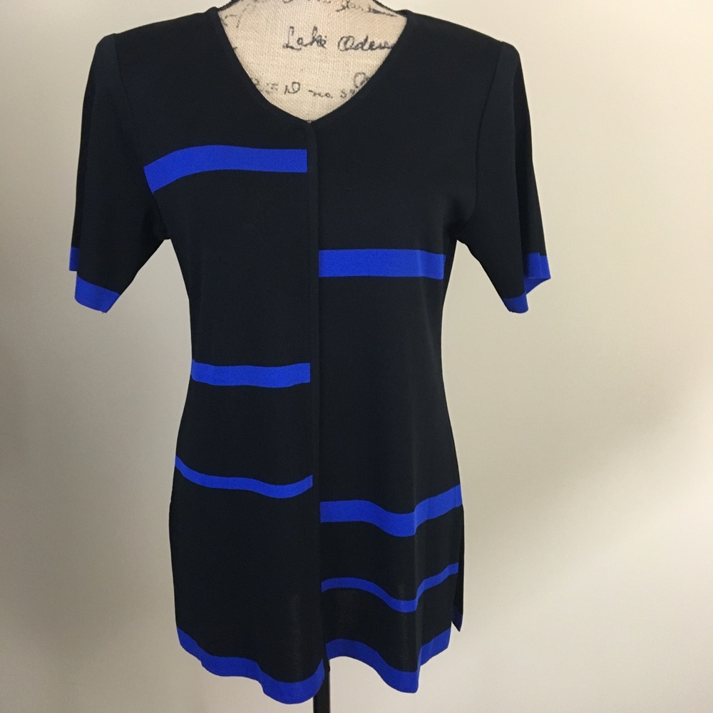 Exclusively Misook Shirt Womens Small Black Blue Short Sleeves Color Blo…
